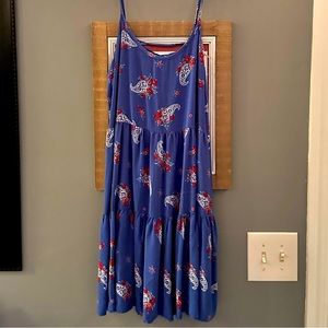 Blue sun dress with a paisley pattern. Size small, in good condition.